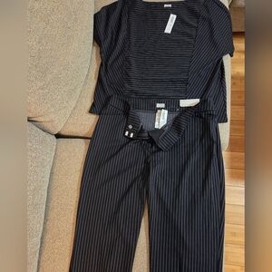 Chico's Black Ponte Pinstripe Ankle Pants And Top Set. NWT